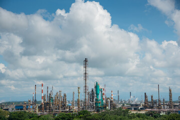 Oil refinery plant on a sunny day in the city of Barrancabermeja. Colombia.