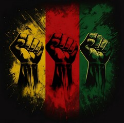 Black History Month with three fists. 