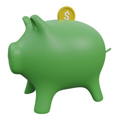 piggy bank 3d render icon with transparent background