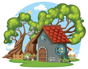 Fairytale house in cartoon style