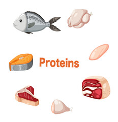 Naklejka premium Meats surrounding proteins text
