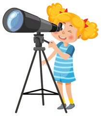 A girl looking through telescope