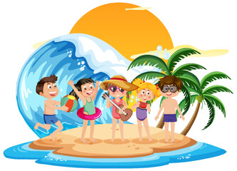 Obraz na płótnie Canvas Kids enjoying summer holiday on the island