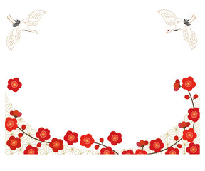 鶴と梅の花のお祝い背景フレーム