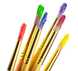 Stack of color artist paint brushes