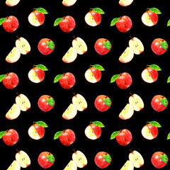 赤いりんごのパターン　手描き水彩イラストの果物柄