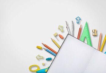 School stationery supplies on office desk