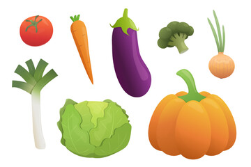 Set Of Vegetables. Isolated Vector Healthy Food.