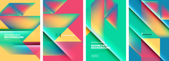 Set of abstract backgrounds - overlapping triangles with fluid gradients design. Collection of covers, templates, flyers, placards, brochures, banners