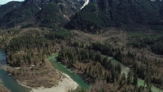 Aerial of South Fork Snoqualmie River Below Russian Butte