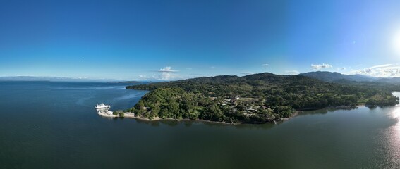 Aerial View of Playa Naranjo and the Naranjo Ferry in the Golfo de Nicoya, Puntarenas, Costa Rica