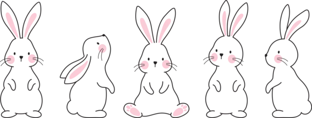 Fotobehang Cute bunny rabbit outline sketch vector illustration. Minimal bunny line art doodle in different poses. © JungleOutThere