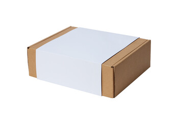 Cardboard box with white front cover isolated on a white background