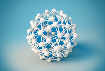 3D illustration of a blue and white sphere network structure, with the spheres connected to form a complex and intricate design (AI Generated)