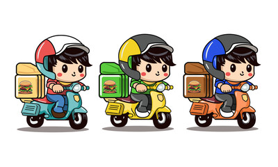 Delivery service. Scooter with delivery man cartoon character, vector illustrator
