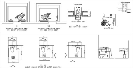 set of drawings sketch vector illustration of design standard for people with disabilities