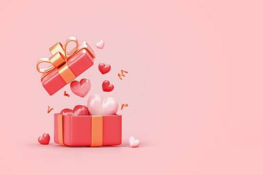 Valentine's day sale with gift box and heart background 3D illustration empty display scene presentation for product placement