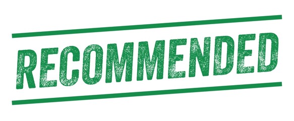 Recommended Green Watermark Stamp isolated on white background. Text caption between parallel lines with grunge design style.