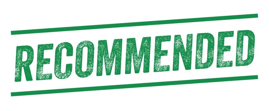 Recommended Green Watermark Stamp isolated on white background. Text caption between parallel lines with grunge design style.