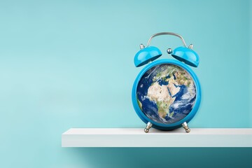 Earth day. Planet globe in alarm clock.