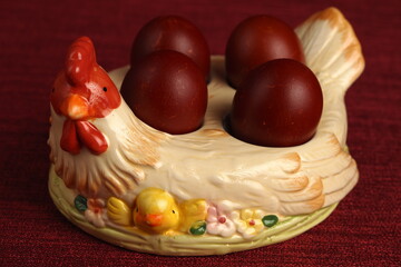 Orthodox Easter, painted eggs and Easter cake. Christian traditions.