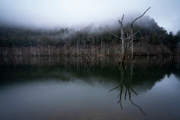 長野県王滝村　初冬の自然湖