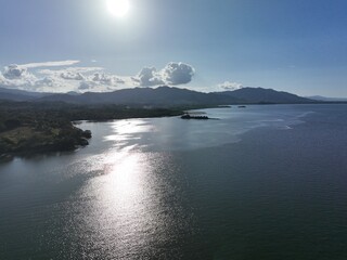 Aerial View of Playa Naranjo and the Naranjo Ferry in the Golfo de Nicoya, Puntarenas, Costa Rica