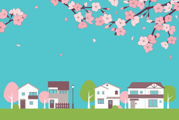 背景素材_街並み_桜