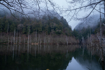 Fototapeta na wymiar 長野県王滝村　初冬の自然湖