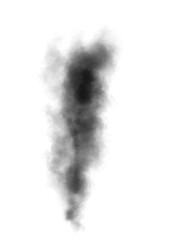 Abstract black puffs of smoke swirl overlay on transparent background pollution. Royalty high-quality free stock PNG image of abstract smoke overlays on white backgrounds. Black smoke swirls fragments