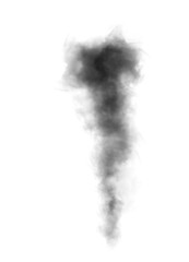 Abstract black puffs of smoke swirl overlay on transparent background pollution. Royalty high-quality free stock PNG image of abstract smoke overlays on white backgrounds. Black smoke swirls fragments