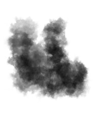 Abstract black puffs of smoke swirl overlay on transparent background pollution. Royalty high-quality free stock PNG image of abstract smoke overlays on white backgrounds. Black smoke swirls fragments