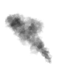 Abstract black puffs of smoke swirl overlay on transparent background pollution. Royalty high-quality free stock PNG image of abstract smoke overlays on white backgrounds. Black smoke swirls fragments