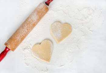 Two Sugar Cookie Dough Hearts with Rolling Pin