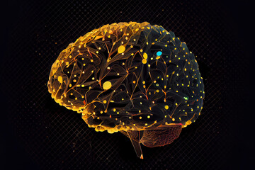 Abstract human brain of glowing dots and lines, polygonal structure