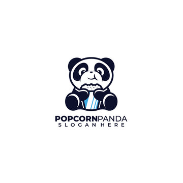 cute panda logo with popcorn design illustration