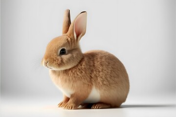 Obraz premium Cute white and brown rabbit sitting infront of t isolated plain white background