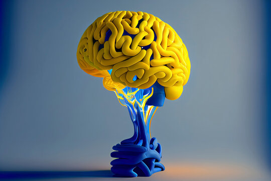 Premium Photo  Yellow human brain against yellow background anatomical  model on floor