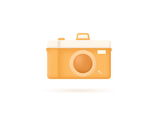 Vintage camera with with lens and button. 3d vector icon