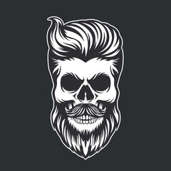 Hipster skull with beard and moustache vector illustration
