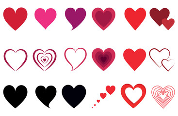 Red heart icons set vector, love heart illustration, heart logo, broken heart illustration