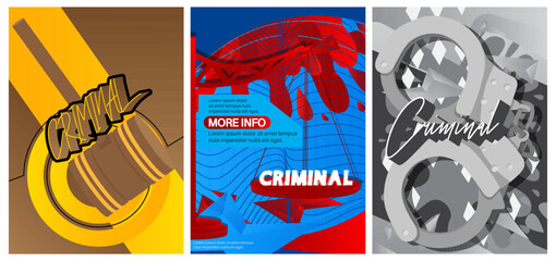Criminal poster. Background vector illustration. Abstract Justice event template for website, banner, book cover, presentation.