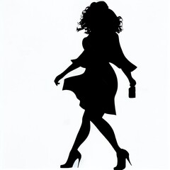 Silhouette of a woman, Black woman with beautifully curled hair that is hand-drawn.