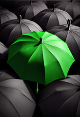 Green umbrella surrounded by many black umbrellas. Perfect for phone wallpaper.
Digital Illustration