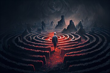 A man stands in a maze