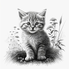 Fototapeta na wymiar Kitten Cat Small Cute Baby Tiny Animal Portrait Vector Art made with Generative AI