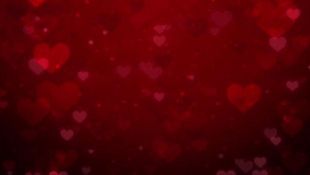 Red glitter heart pattern background. Seamless loop footage.(019_red)