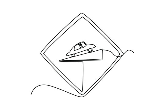 Continuous one line drawing steep incline warning sign. Traffic signs Concept. Single line draw design vector graphic illustration.