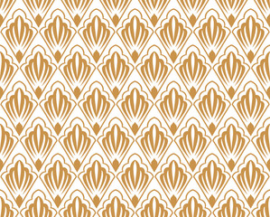 Flower geometric pattern. Seamless vector background. White and gold ornament. Ornament for fabric, wallpaper, packaging. Decorative print