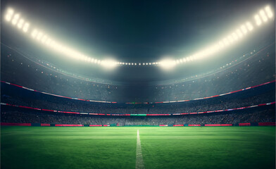 Fototapeta Large football stadium with lights at night.Generative AI. obraz